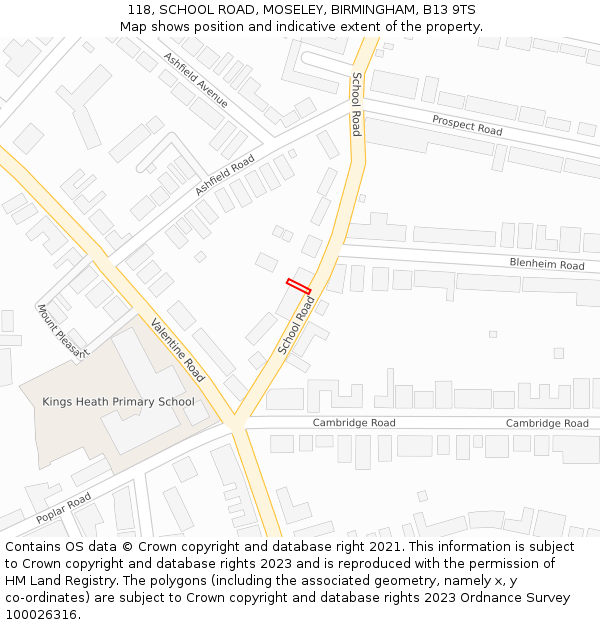 118, SCHOOL ROAD, MOSELEY, BIRMINGHAM, B13 9TS: Location map and indicative extent of plot