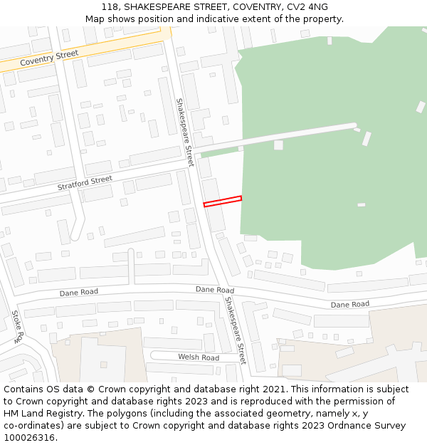 118, SHAKESPEARE STREET, COVENTRY, CV2 4NG: Location map and indicative extent of plot