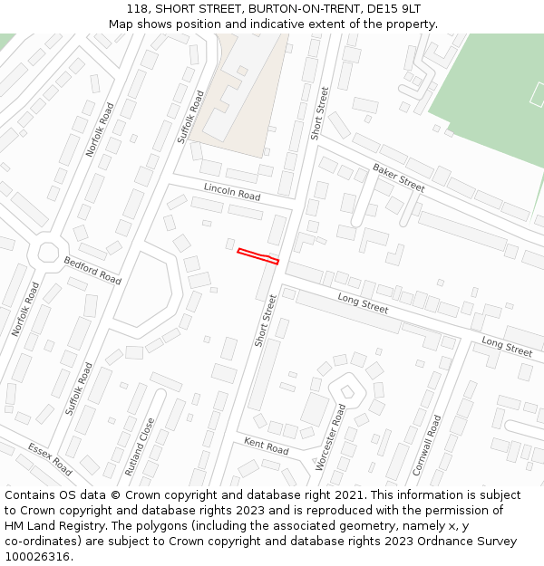 118, SHORT STREET, BURTON-ON-TRENT, DE15 9LT: Location map and indicative extent of plot