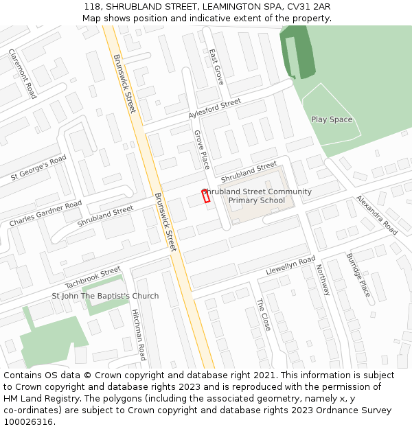 118, SHRUBLAND STREET, LEAMINGTON SPA, CV31 2AR: Location map and indicative extent of plot