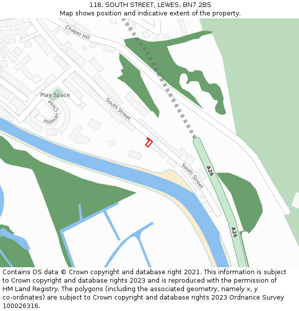 118, SOUTH STREET, LEWES, BN7 2BS: Location map and indicative extent of plot
