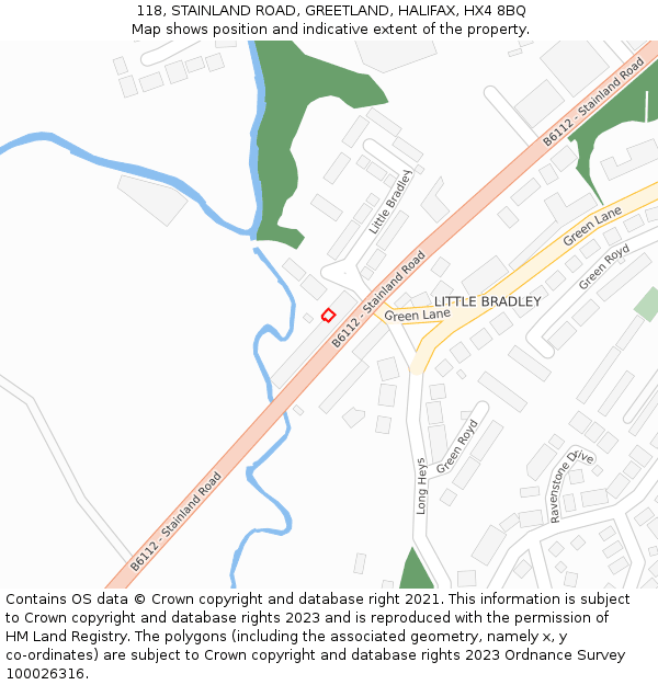 118, STAINLAND ROAD, GREETLAND, HALIFAX, HX4 8BQ: Location map and indicative extent of plot