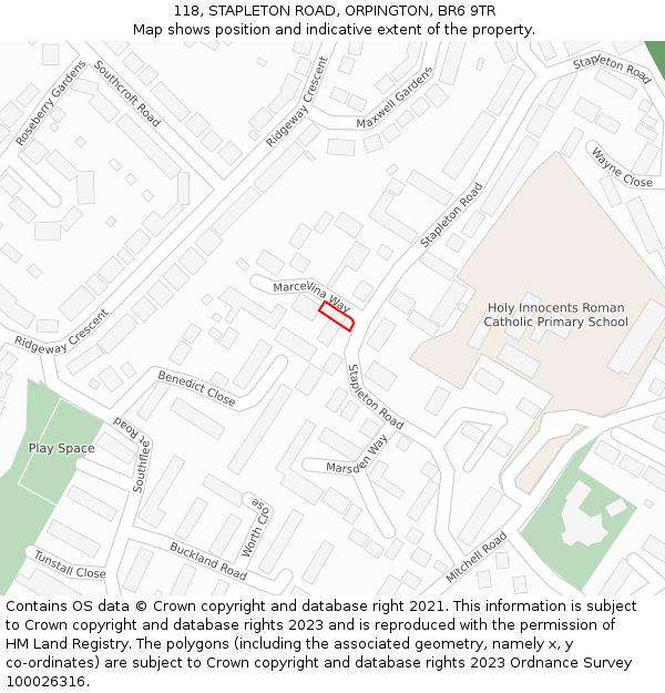 118, STAPLETON ROAD, ORPINGTON, BR6 9TR: Location map and indicative extent of plot