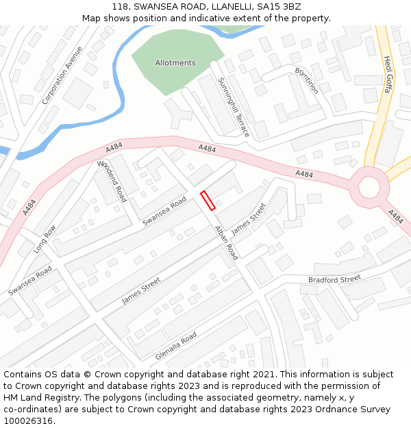 118, SWANSEA ROAD, LLANELLI, SA15 3BZ: Location map and indicative extent of plot