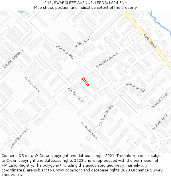118, SWARCLIFFE AVENUE, LEEDS, LS14 5NH: Location map and indicative extent of plot