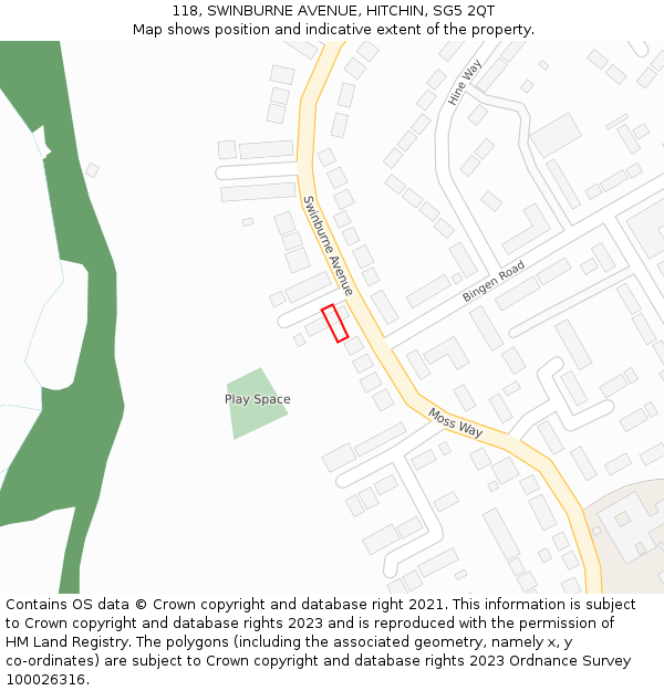 118, SWINBURNE AVENUE, HITCHIN, SG5 2QT: Location map and indicative extent of plot