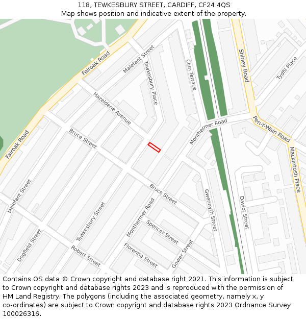 118, TEWKESBURY STREET, CARDIFF, CF24 4QS: Location map and indicative extent of plot