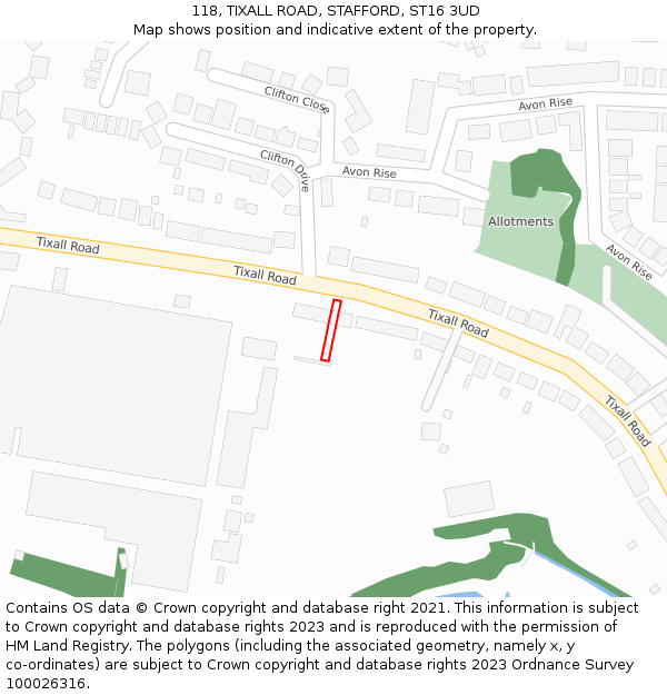 118, TIXALL ROAD, STAFFORD, ST16 3UD: Location map and indicative extent of plot