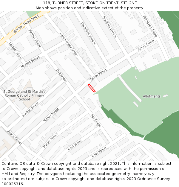 118, TURNER STREET, STOKE-ON-TRENT, ST1 2NE: Location map and indicative extent of plot