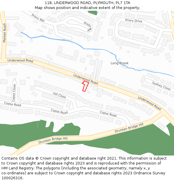118, UNDERWOOD ROAD, PLYMOUTH, PL7 1TA: Location map and indicative extent of plot