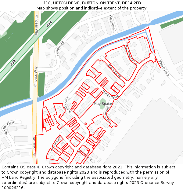 118, UPTON DRIVE, BURTON-ON-TRENT, DE14 2FB: Location map and indicative extent of plot