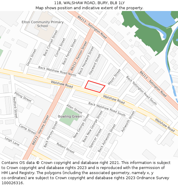 118, WALSHAW ROAD, BURY, BL8 1LY: Location map and indicative extent of plot