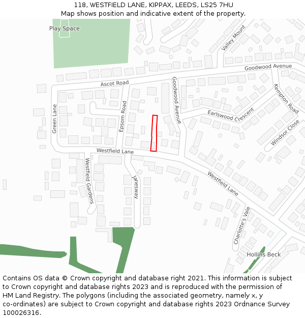 118, WESTFIELD LANE, KIPPAX, LEEDS, LS25 7HU: Location map and indicative extent of plot