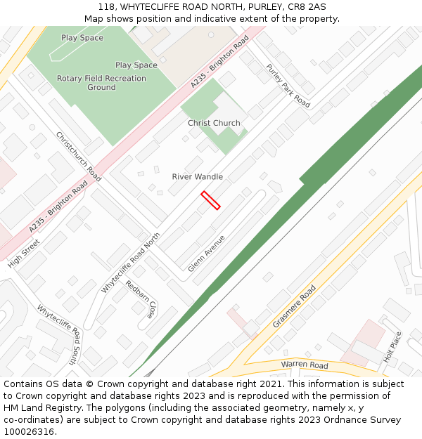 118, WHYTECLIFFE ROAD NORTH, PURLEY, CR8 2AS: Location map and indicative extent of plot