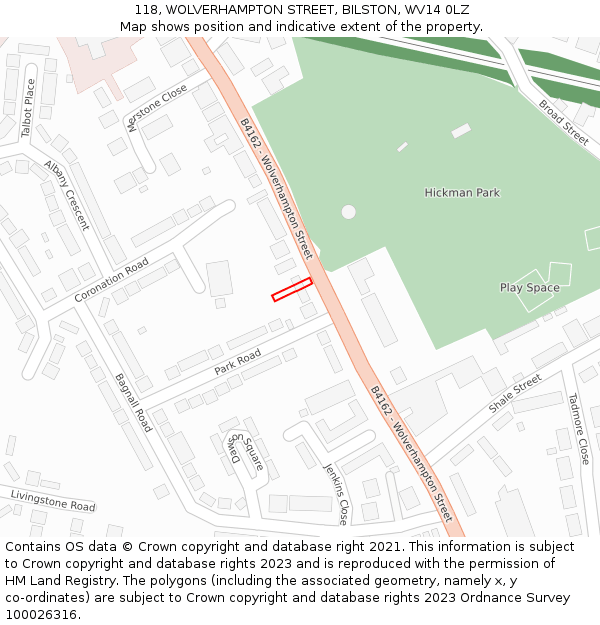 118, WOLVERHAMPTON STREET, BILSTON, WV14 0LZ: Location map and indicative extent of plot