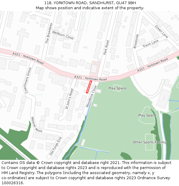 118, YORKTOWN ROAD, SANDHURST, GU47 9BH: Location map and indicative extent of plot