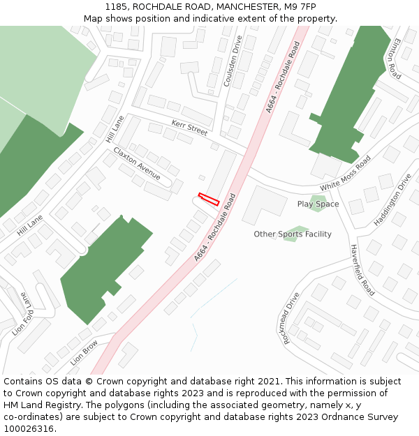 1185, ROCHDALE ROAD, MANCHESTER, M9 7FP: Location map and indicative extent of plot