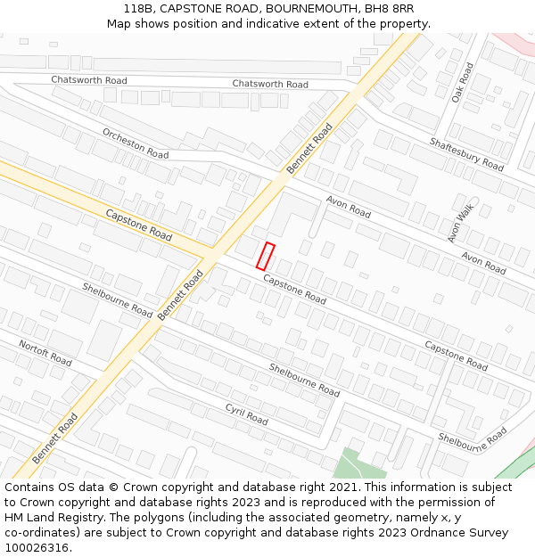118B, CAPSTONE ROAD, BOURNEMOUTH, BH8 8RR: Location map and indicative extent of plot