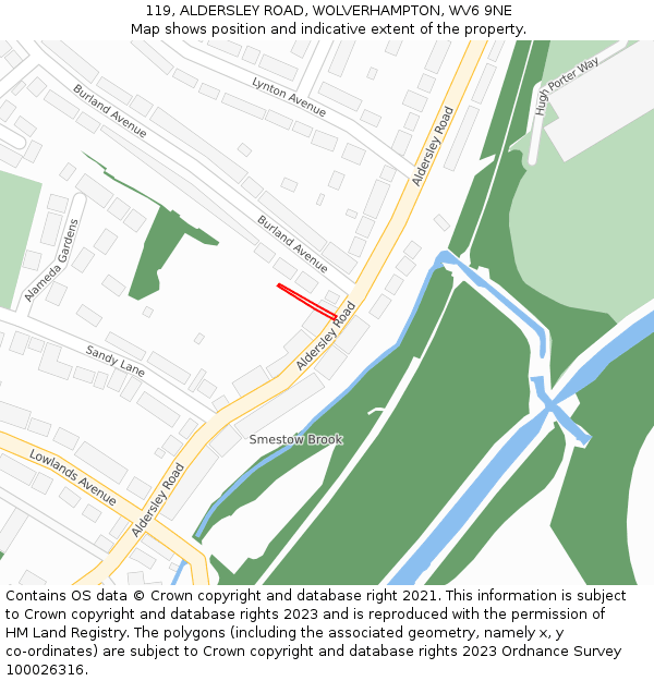 119, ALDERSLEY ROAD, WOLVERHAMPTON, WV6 9NE: Location map and indicative extent of plot