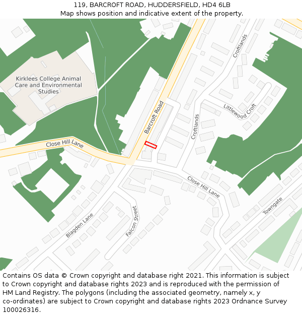 119, BARCROFT ROAD, HUDDERSFIELD, HD4 6LB: Location map and indicative extent of plot