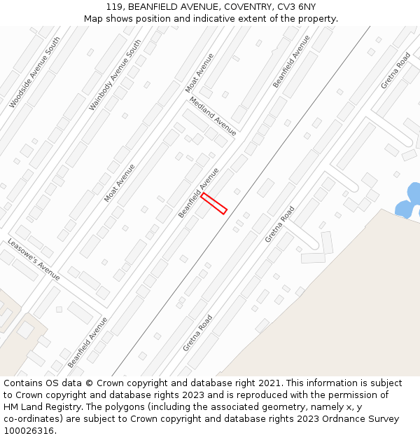 119, BEANFIELD AVENUE, COVENTRY, CV3 6NY: Location map and indicative extent of plot