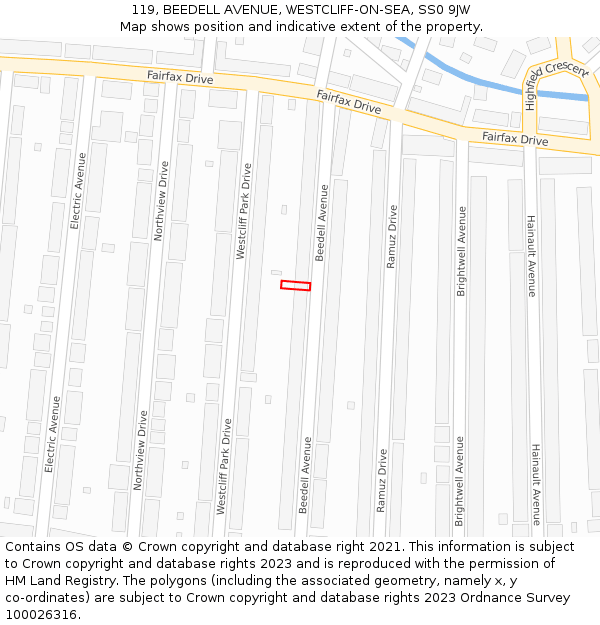 119, BEEDELL AVENUE, WESTCLIFF-ON-SEA, SS0 9JW: Location map and indicative extent of plot