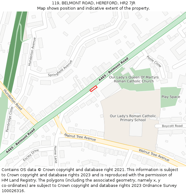119, BELMONT ROAD, HEREFORD, HR2 7JR: Location map and indicative extent of plot