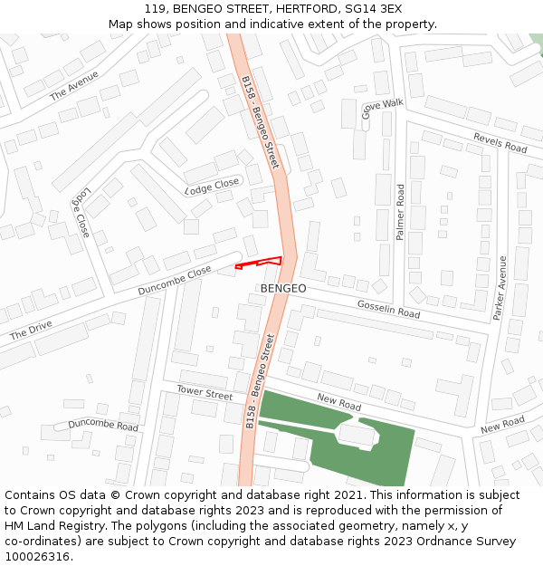 119, BENGEO STREET, HERTFORD, SG14 3EX: Location map and indicative extent of plot