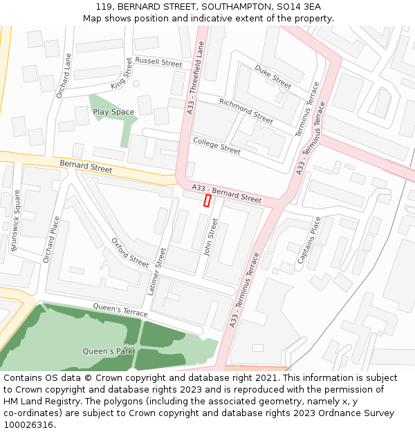119, BERNARD STREET, SOUTHAMPTON, SO14 3EA: Location map and indicative extent of plot