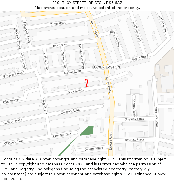 119, BLOY STREET, BRISTOL, BS5 6AZ: Location map and indicative extent of plot