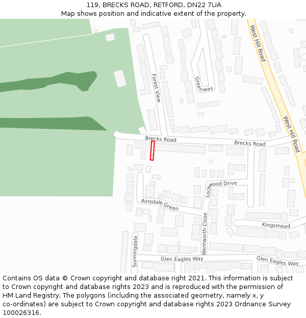 119, BRECKS ROAD, RETFORD, DN22 7UA: Location map and indicative extent of plot