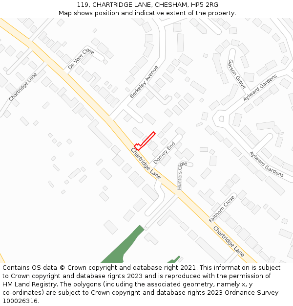 119, CHARTRIDGE LANE, CHESHAM, HP5 2RG: Location map and indicative extent of plot
