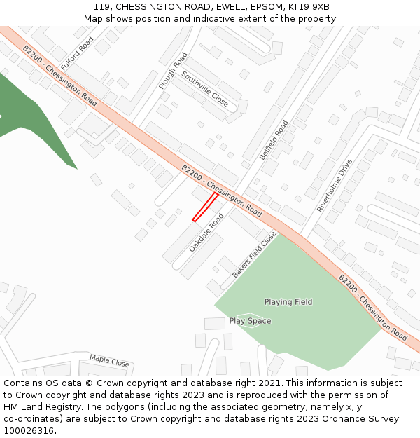 119, CHESSINGTON ROAD, EWELL, EPSOM, KT19 9XB: Location map and indicative extent of plot