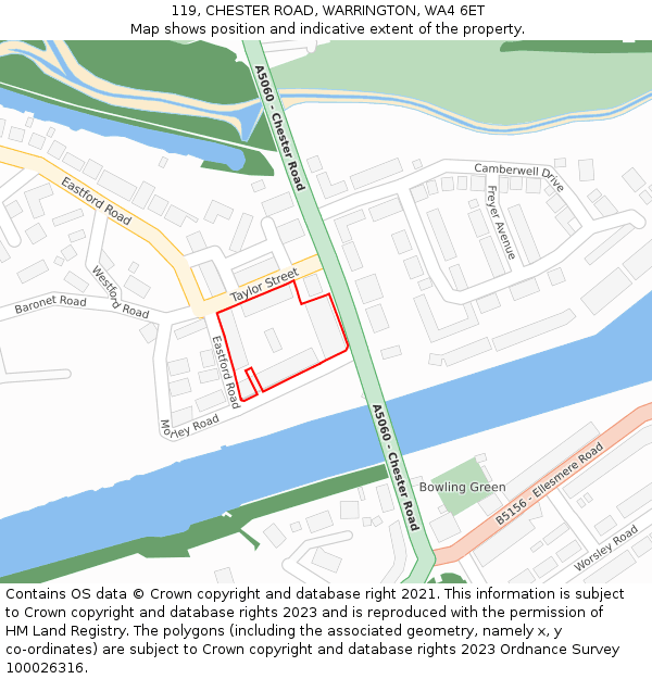 119, CHESTER ROAD, WARRINGTON, WA4 6ET: Location map and indicative extent of plot