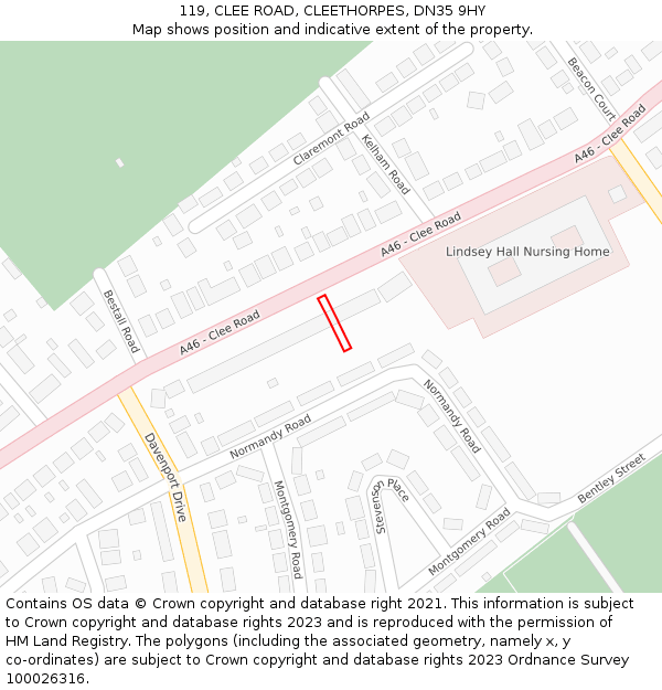119, CLEE ROAD, CLEETHORPES, DN35 9HY: Location map and indicative extent of plot