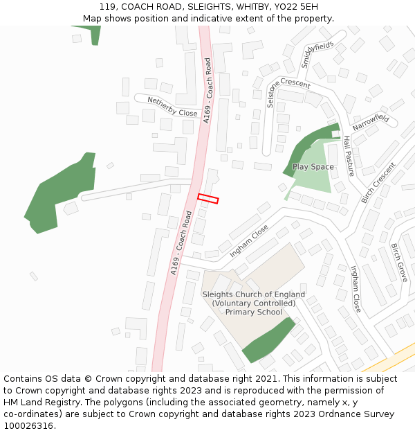 119, COACH ROAD, SLEIGHTS, WHITBY, YO22 5EH: Location map and indicative extent of plot