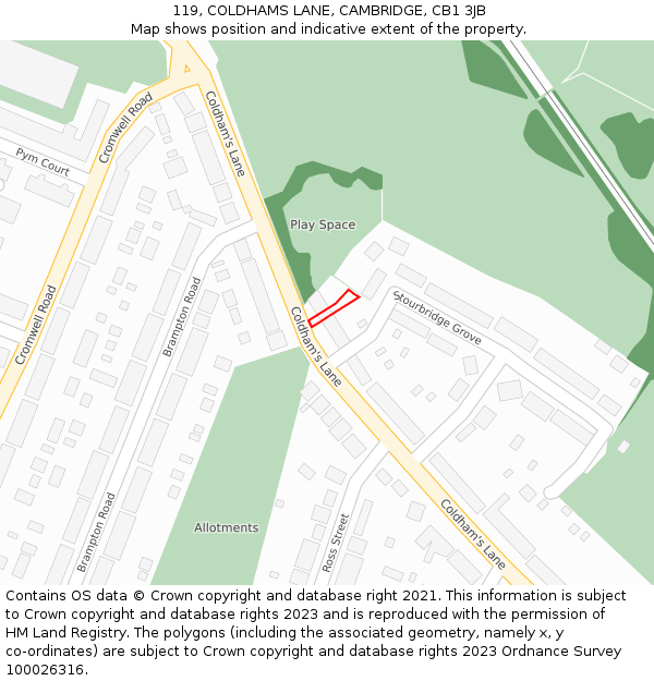 119, COLDHAMS LANE, CAMBRIDGE, CB1 3JB: Location map and indicative extent of plot