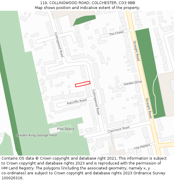119, COLLINGWOOD ROAD, COLCHESTER, CO3 9BB: Location map and indicative extent of plot