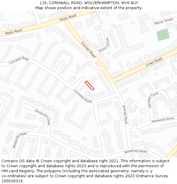 119, CORNWALL ROAD, WOLVERHAMPTON, WV6 8UY: Location map and indicative extent of plot