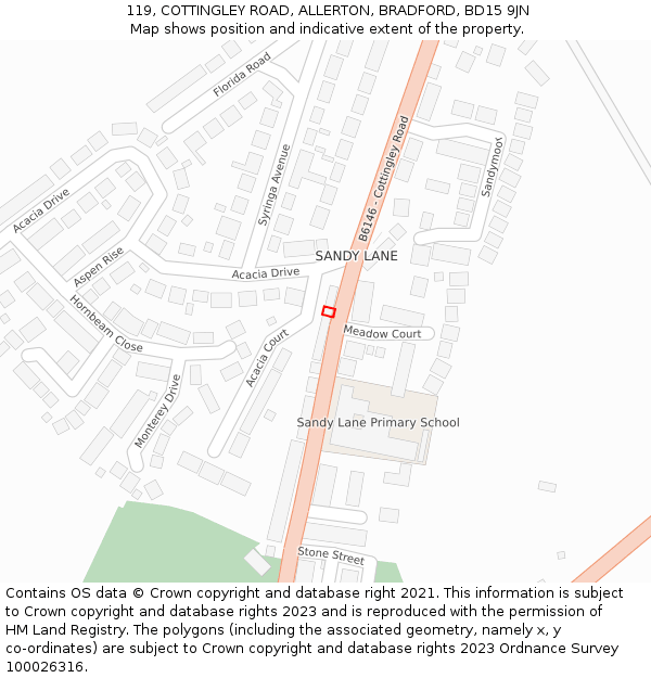 119, COTTINGLEY ROAD, ALLERTON, BRADFORD, BD15 9JN: Location map and indicative extent of plot