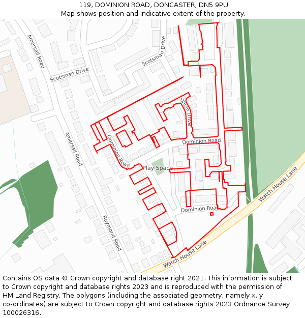 119, DOMINION ROAD, DONCASTER, DN5 9PU: Location map and indicative extent of plot