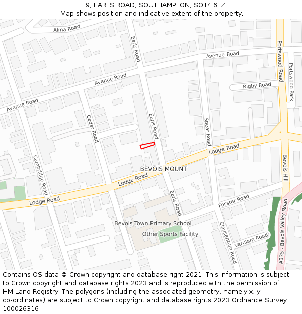 119, EARLS ROAD, SOUTHAMPTON, SO14 6TZ: Location map and indicative extent of plot