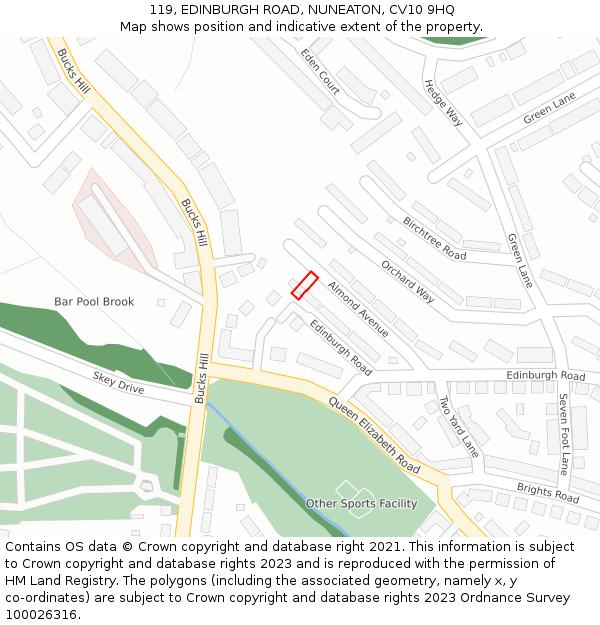 119, EDINBURGH ROAD, NUNEATON, CV10 9HQ: Location map and indicative extent of plot
