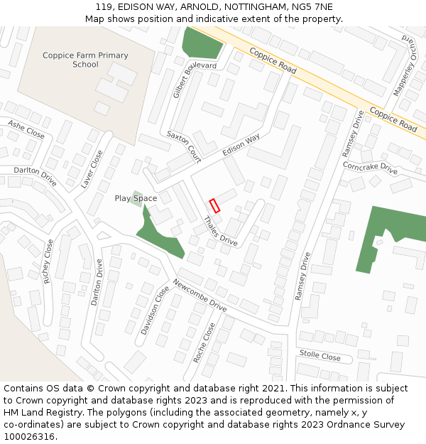 119, EDISON WAY, ARNOLD, NOTTINGHAM, NG5 7NE: Location map and indicative extent of plot