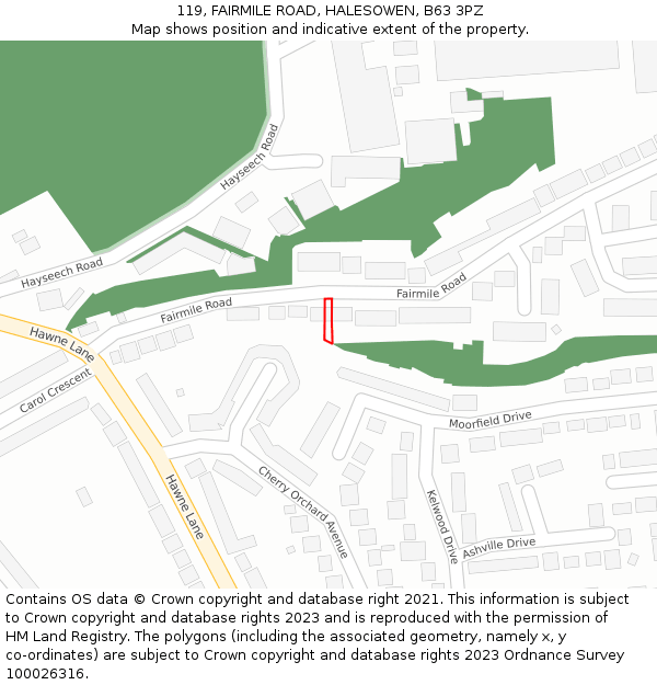 119, FAIRMILE ROAD, HALESOWEN, B63 3PZ: Location map and indicative extent of plot