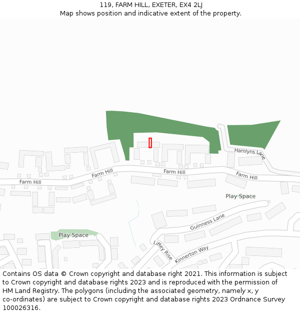 119, FARM HILL, EXETER, EX4 2LJ: Location map and indicative extent of plot