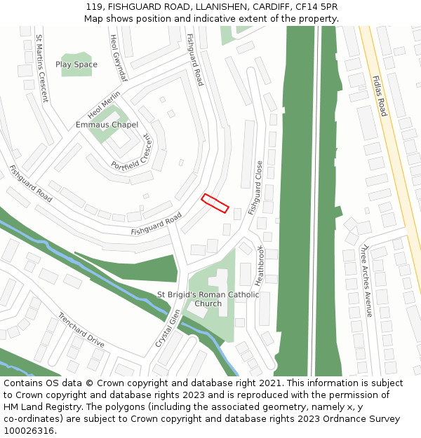 119, FISHGUARD ROAD, LLANISHEN, CARDIFF, CF14 5PR: Location map and indicative extent of plot