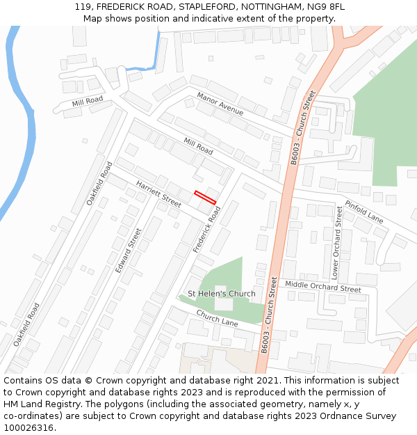 119, FREDERICK ROAD, STAPLEFORD, NOTTINGHAM, NG9 8FL: Location map and indicative extent of plot