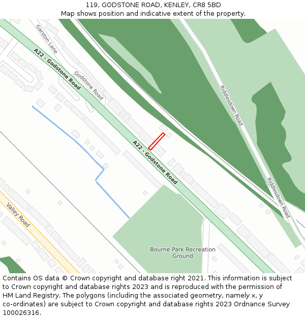 119, GODSTONE ROAD, KENLEY, CR8 5BD: Location map and indicative extent of plot