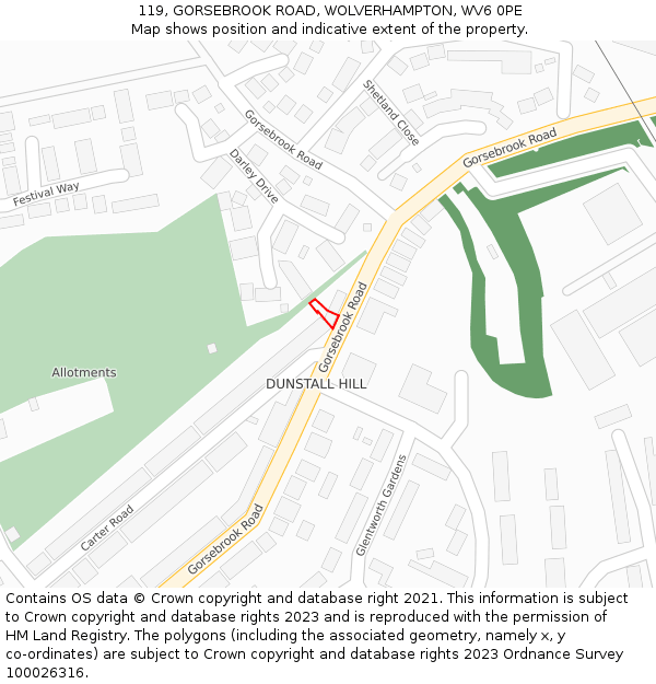 119, GORSEBROOK ROAD, WOLVERHAMPTON, WV6 0PE: Location map and indicative extent of plot